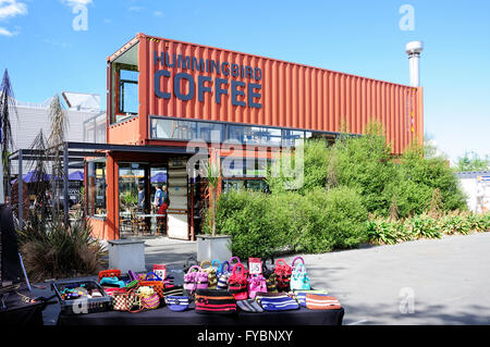 Hummingbird coffee shop al Re:avviare contenitore Mall, Cashel Street, Christchurch, Canterbury, Nuova Zelanda Foto Stock