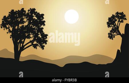 Albero a collina vettore silhouette Illustrazione Vettoriale