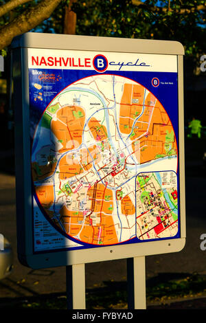 Nashville B mappa di ciclo nella zona est di Nashville che mostra i vari percorsi panoramici intorno la città della musica Foto Stock