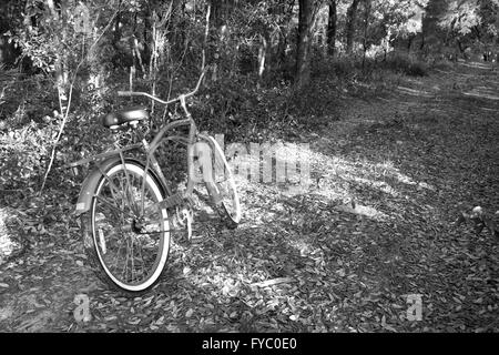 In stile classico American Cruiser bike parcheggiata su un vicolo del paese, Aprile 2016 Foto Stock