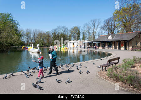 In barca il lago & Lakeside Cafe a Alexandra Palace, London Borough of Haringey, Greater London, England, Regno Unito Foto Stock