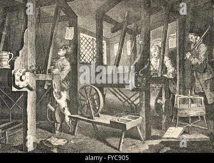 Industria e ozio piastra 1 Il borsista 'Prentices a loro telai da William Hogarth circa 1747 Foto Stock