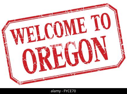 Oregon - benvenuto red vintage etichetta isolato Illustrazione Vettoriale