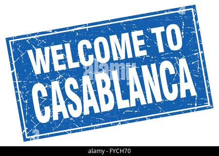 Casablanca quadrato blu grunge benvenuti al timbro Illustrazione Vettoriale