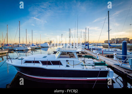 Barche ormeggiate in un marina del Cantone, Baltimore, Maryland. Foto Stock