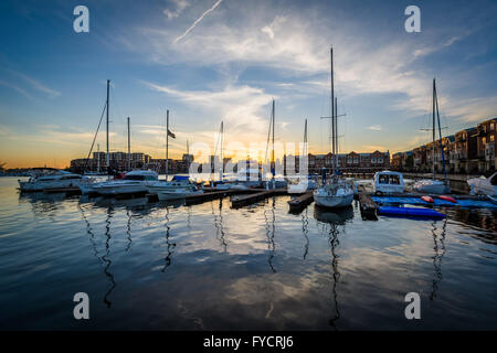 Barche ormeggiate in un marina del Cantone, Baltimore, Maryland. Foto Stock