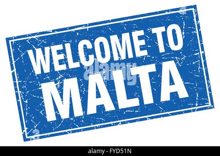 Malta quadrato blu grunge benvenuti al timbro Illustrazione Vettoriale