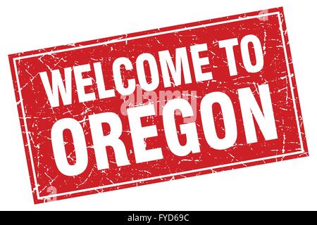 Oregon quadrato rosso grunge benvenuti al timbro Illustrazione Vettoriale