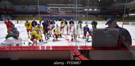 Znojmo, Repubblica Ceca. 26 apr, 2016. La Czech National Hockey su ghiaccio team durante la sessione di formazione in Znojmo, Repubblica ceca, 26 aprile 2016. Giocatori cechi preparare per i Campionati Mondiali di Hockey su ghiaccio della Russia. © Lubos Pavlicek/CTK foto/Alamy Live News Foto Stock