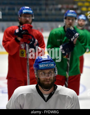 Znojmo, Repubblica Ceca. 26 apr, 2016. Michal Jordan (anteriore) durante la Czech National Hockey su ghiaccio allenamento della squadra in Znojmo, Repubblica ceca, 26 aprile 2016. Giocatori cechi preparare per i Campionati Mondiali di Hockey su ghiaccio della Russia. © Lubos Pavlicek/CTK foto/Alamy Live News Foto Stock