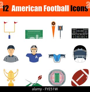 Design piatto american football icona impostare nell'interfaccia utente a colori. Illustrazione Vettoriale. Illustrazione Vettoriale