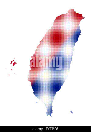 Un puntino di Taiwan mappa in rosso e blu isolato su uno sfondo bianco Foto Stock