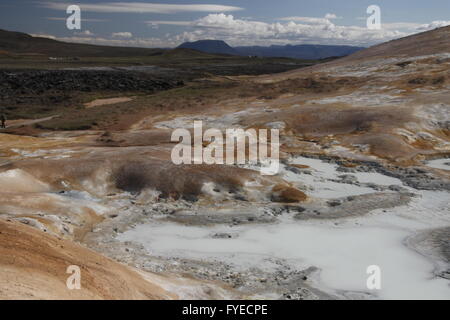 Mudpots in Krafla area vulcanica Foto Stock