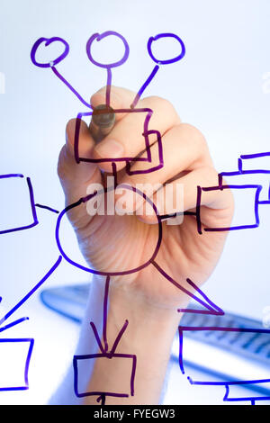 Disegna a mano diagramma a blocchi in vetro trasparente Foto Stock