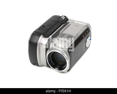 Una videocamera isolata contro uno sfondo bianco Foto Stock