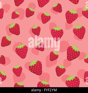 Modello di perfetta illustrazione vettoriale di fragole frutto in sfondo rosa. Illustrazione Vettoriale