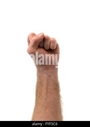 Una mano nella forma di un fistbisolated contro uno sfondo bianco Foto Stock