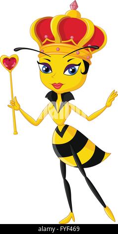 Cartoon Queen Bee isolati su sfondo bianco Illustrazione Vettoriale