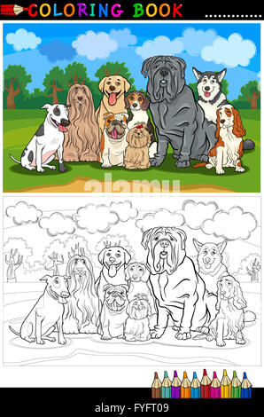 Cani di Razza cartoon per libro da colorare Foto Stock