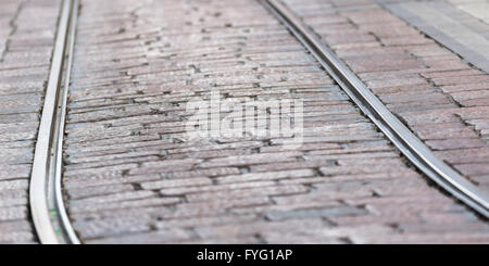 Originale le rotaie del tram a Milano, Italia Foto Stock