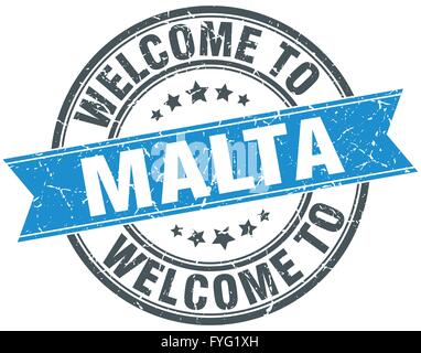 Benvenuto a Malta rotondo blu timbro vintage Illustrazione Vettoriale