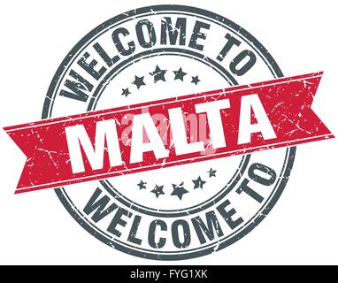 Benvenuto a Malta rotondo rosso timbro vintage Illustrazione Vettoriale