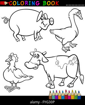 Cartoon gli animali della fattoria per libro da colorare Foto Stock