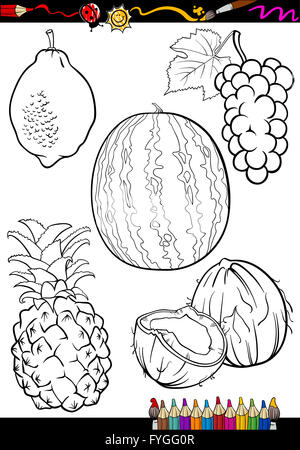 Cartoon frutti impostata per il libro da colorare Foto Stock