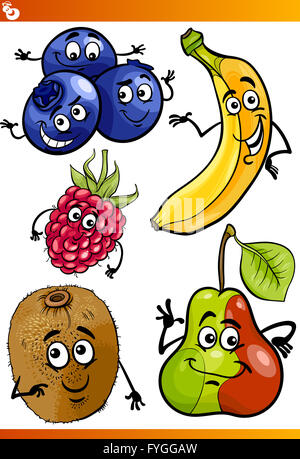Frutta divertente fumetto illustrazione impostato Foto Stock