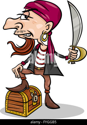 Pirata con tesoro cartoon illustrazione Foto Stock