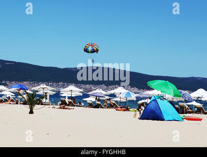 La parte nord di Nessebar spiaggia sul Mar Nero in Bulgaria. Foto Stock