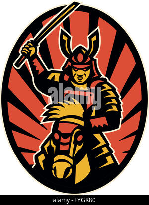 Samurai Warrior di Equitazione Katana Foto Stock