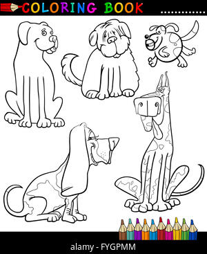 Cartoon cani o cuccioli per libro da colorare Foto Stock