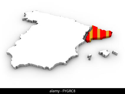 La Catalogna il concetto di indipendenza: digitale generato mappa della Spagna con separate catalogna con bandiera di colori Foto Stock