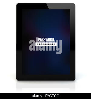 Concetto di sicurezza che il concetto: eseguire il rendering di un tablet PC con una password sullo schermo Foto Stock
