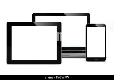 3d generati mockup con laptop, smartphone e tablet pc Foto Stock