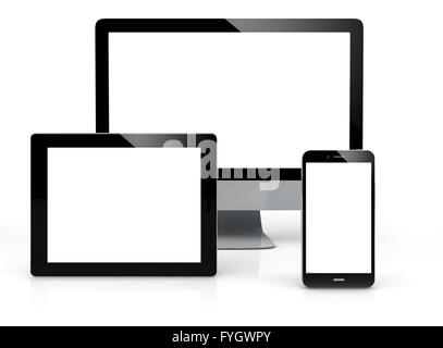 Mock-up dispositivi 3d generati con schermo vuoto isolato su sfondo bianco Foto Stock