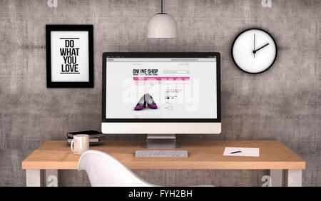 3d illustrazione di un luogo di lavoro con computer e altre cose Foto Stock