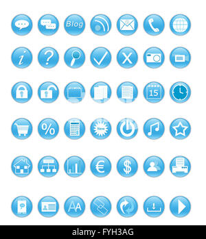 Set di icone per il Web in colore blu Foto Stock