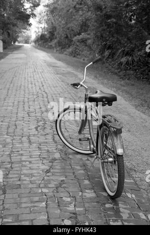 American classic cruiser elegante bicicletta su un vecchio paese di mattoni road. Aprile 2016 Foto Stock