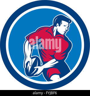 Giocatore di Rugby passando palla cerchio retrò Foto Stock