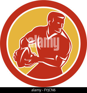 Giocatore di Rugby passando palla cerchio retrò Foto Stock