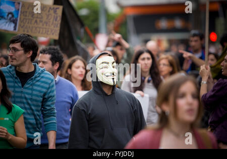 Badajoz, Spagna - 29 Marzo 2012: anonimo a protester contro i tagli di austerità dimostrazione, marzo contro la riforma del lavoro appr Foto Stock