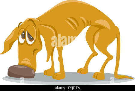 Triste senzatetto cane cartoon illustrazione Foto Stock