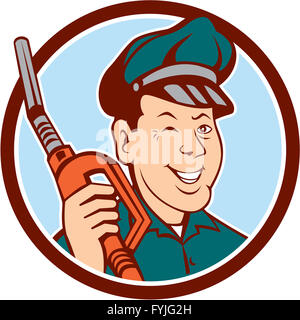 Gas ugello Attendant Winking Circle Cartoon Foto Stock