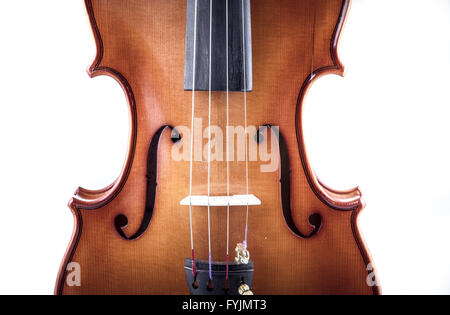 Armonia, violino vista frontale isolato su bianco, vintage Foto Stock