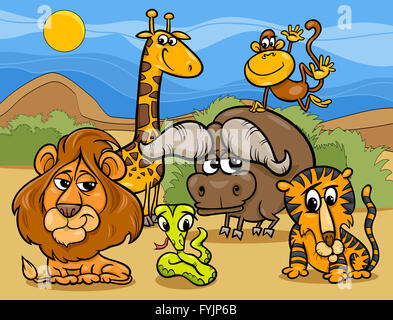 Animali selvatici gruppo illustrazione cartoon Foto Stock