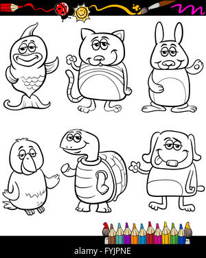 Simpatici animali domestici cartoon libro da colorare Foto Stock