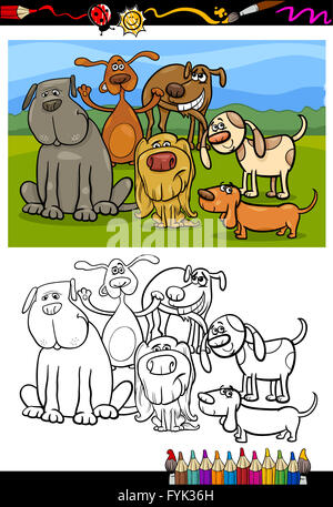 Gruppo di cani cartoon libro da colorare Foto Stock