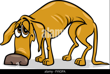 Triste senzatetto cane cartoon illustrazione Foto Stock